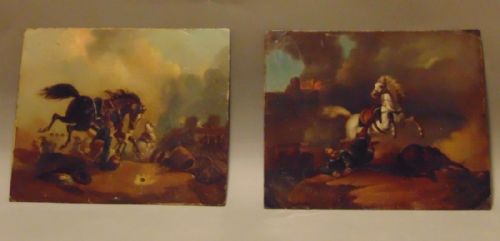 Pair of 19th Century Oil Paintings Battle Scenes / Military Cavalrymen