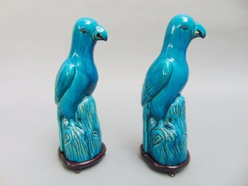fig 1. Pair of Chinese Blue Glaze Parrots 19th Century