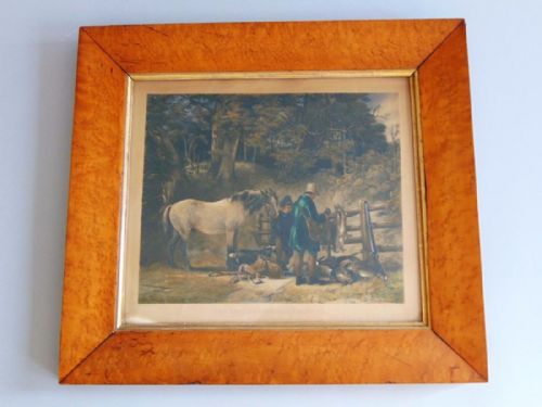 Burr Walnut Victorian Hand-coloured Engraving the Successful Gamekeeper, 1841