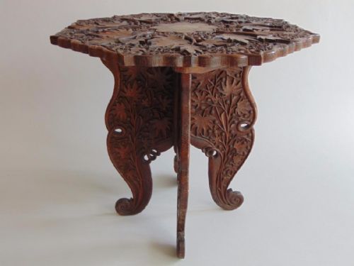 Anglo Indian Carved Hardwood Leaf & Snake Design Table