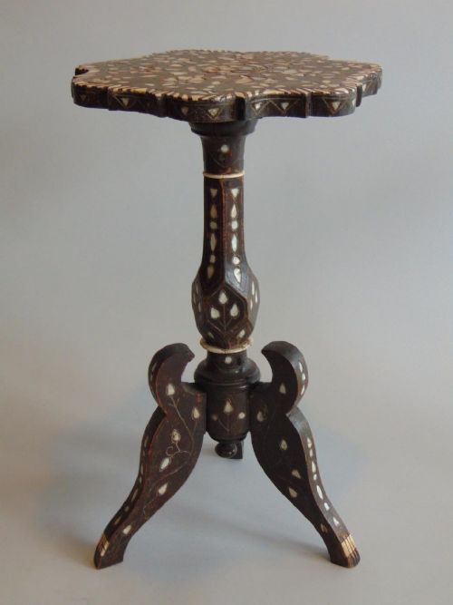 fig 1. 19th Century Indo - Persian Mother of Pearl Inlaid Tripod Table