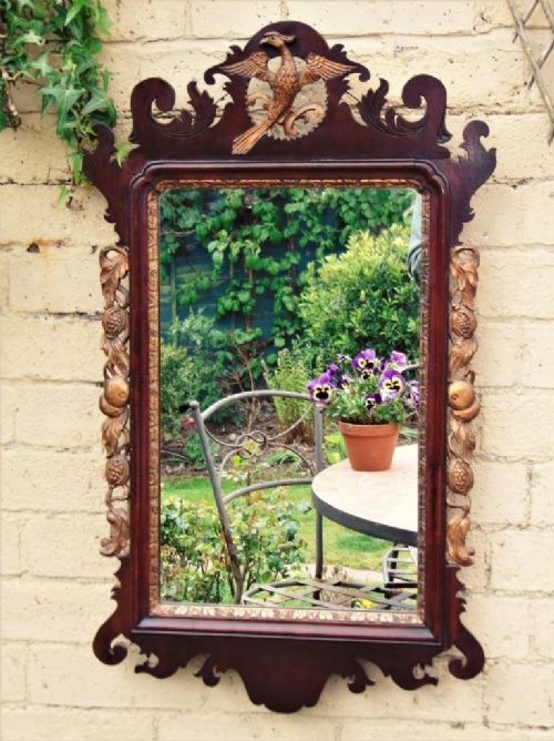 Georgian Mahogany Carved & Parcel Gilt Pier Glass Mirror Ho Ho Bird