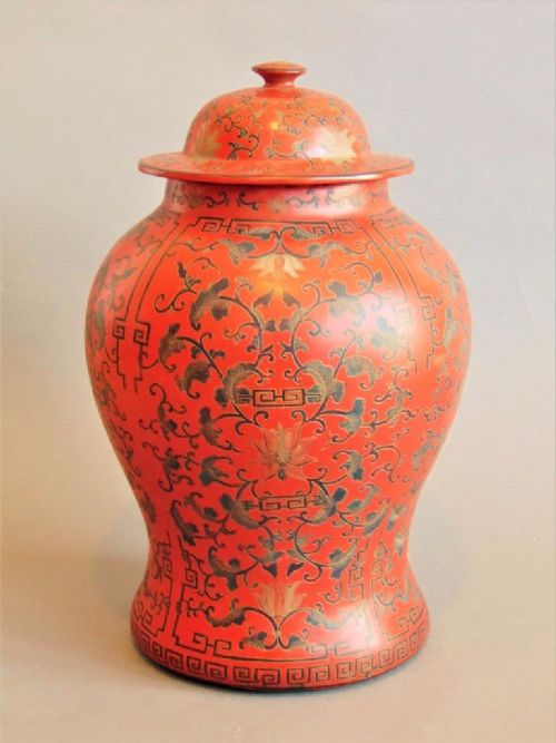 Imposing Lacquered Chinese Temple Jar / Vase