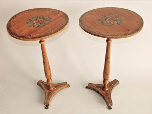 Pretty Pair of 19th Century Satinwood & Polychrome Wine Tables