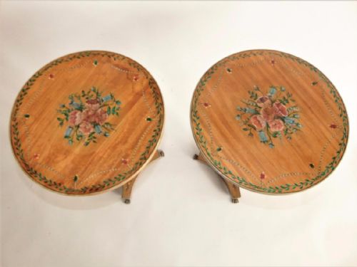 fig 1. Pretty Pair of 19th Century Satinwood & Polychrome Wine Tables