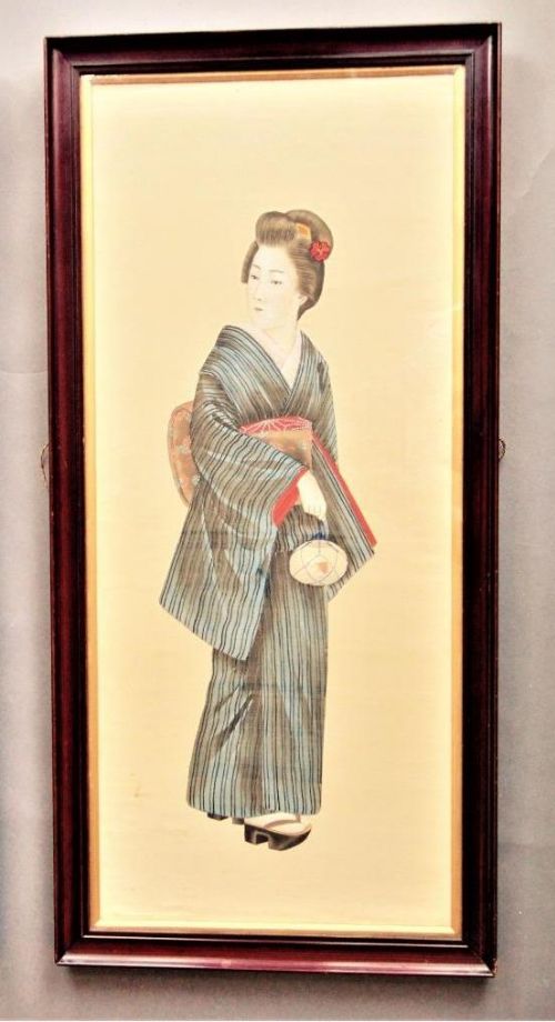 fig 1. Japanese Watercolour Paintings on Silk Geishas 19th Century