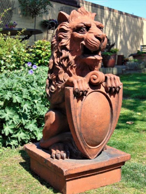 Splendid Large Rampant Lion Terracotta 19th Century