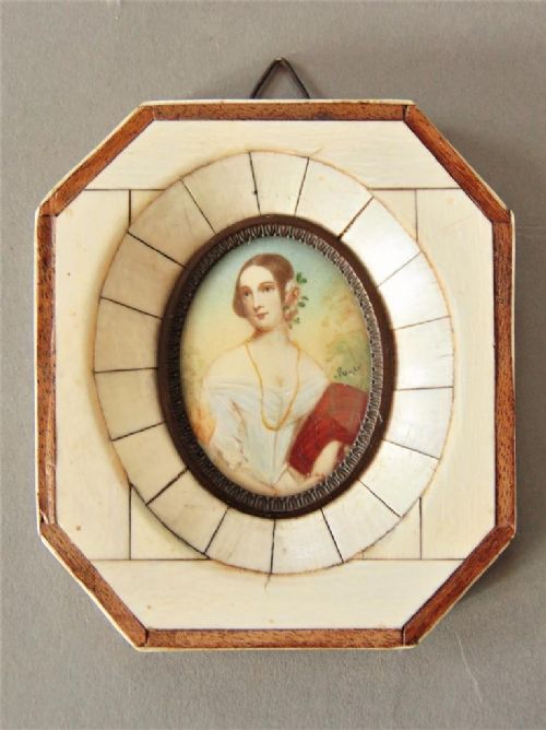Miniature Portrait Piano Key Frame 19th Century