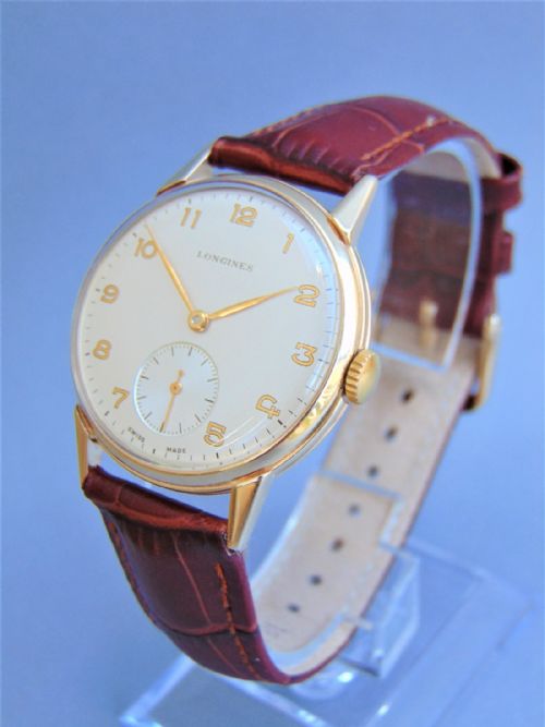 fig 1. Stylish Gents Longines Vintage 9ct Gold Wristwatch, 1950