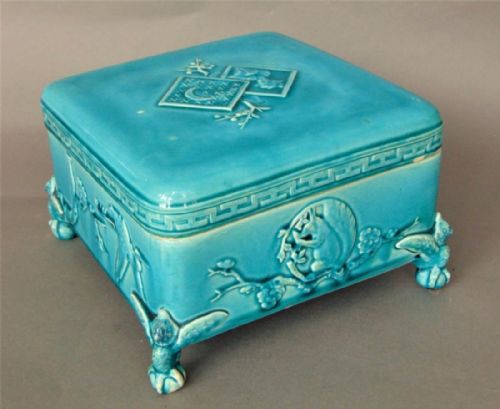 Signed Japanese Design Majolica Glazed Lidded Casket a J Holdcroft
