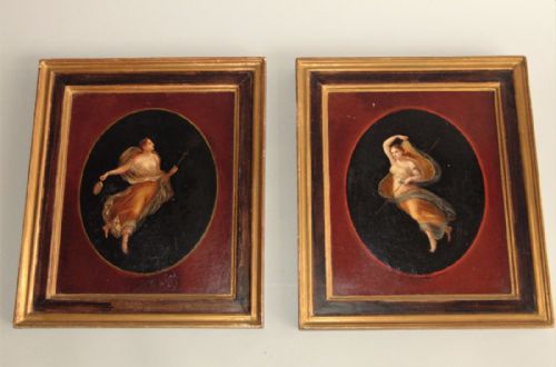 Pair of Oils on Canvas Allegorical Figures Michaelangelo Maestri Attributed