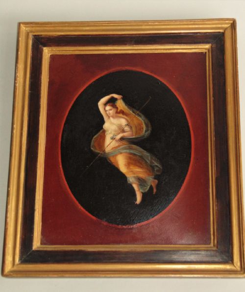 fig 1. Pair of Oils on Canvas Allegorical Figures Michaelangelo Maestri Attributed