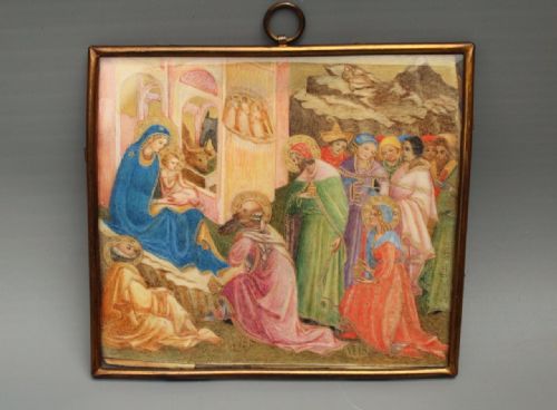 Miniature Painting on Ivory Adoration of Magi After Lorenzo Monaco