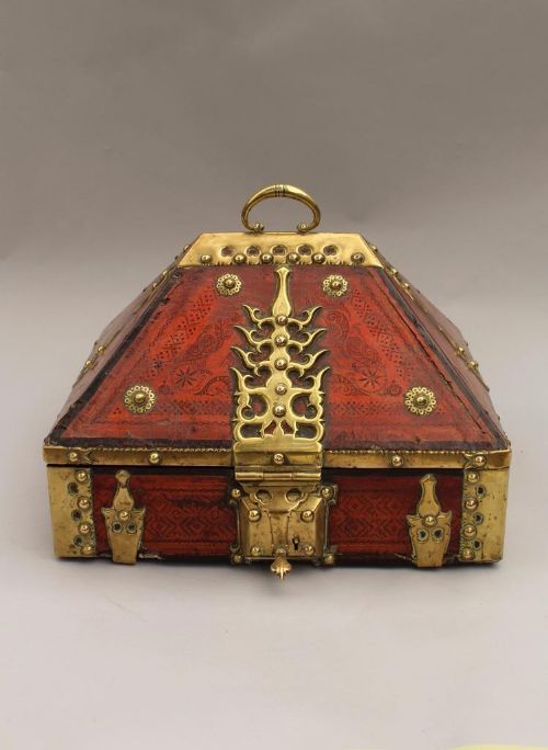 Lacquered Persian Casket 19th Century Brass Mounts