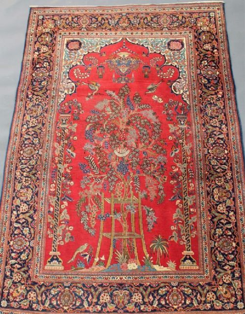 Antique Kashan Prayer Rug / Carpet Part Silk