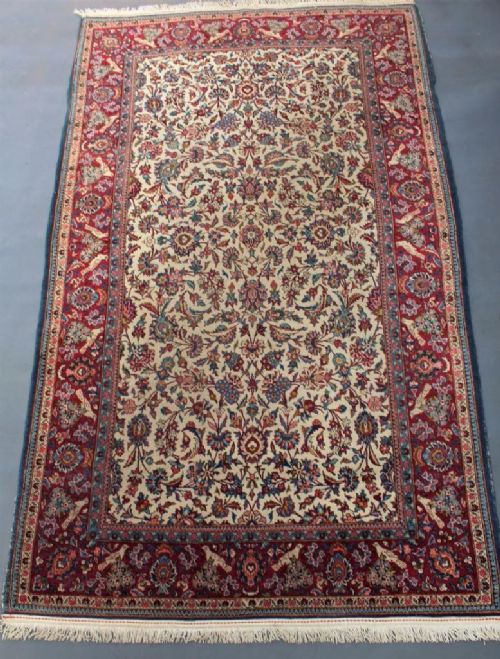 Antique Kashan Rug / Carpet Bird Border