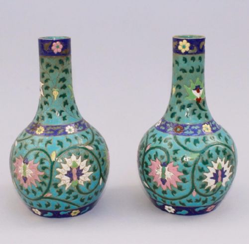 Pair of Chinese Enamelled Bottle Vases 19th Century