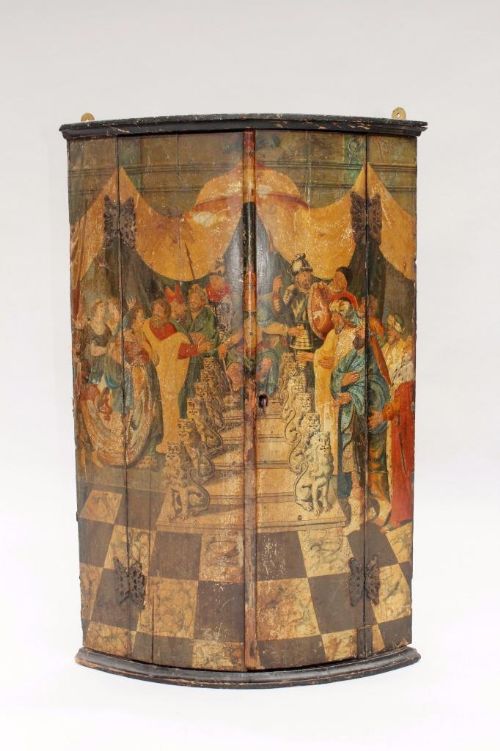 18th Century Polychrome Painted Hanging Corner Cabinet