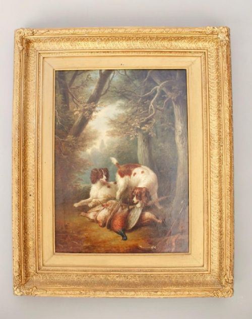 Hunting Dogs Scene Oil on Canvas J.burras
