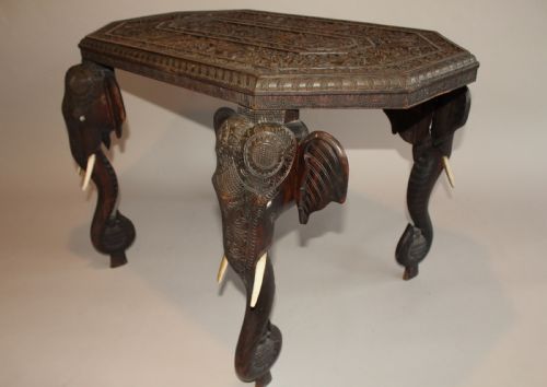 Anglo-indian Carved Hardwood Elephant Table