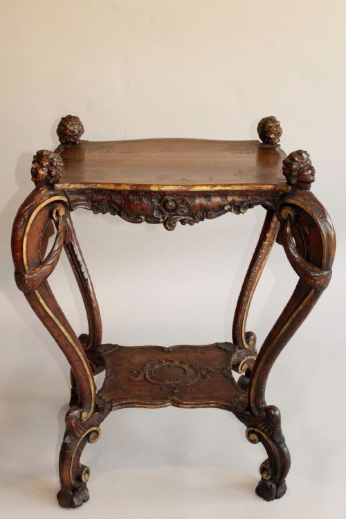 fig 1. Antique Carved Italian Parcel Gilt Walnut Table