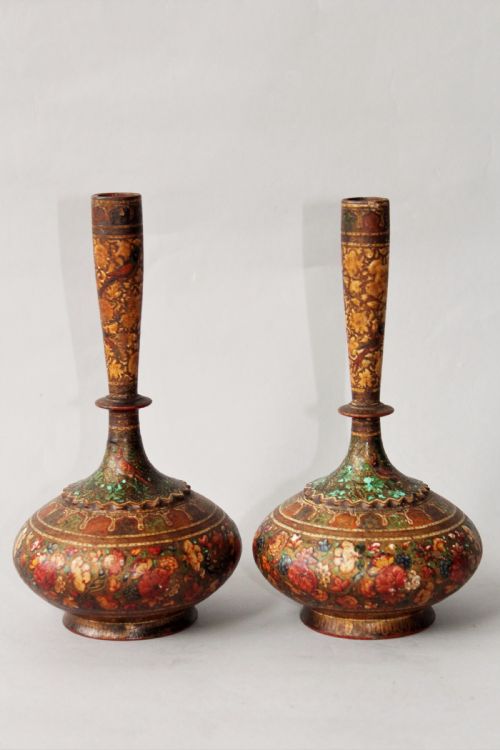 Pair Indian Kashmir Vases 19th Century