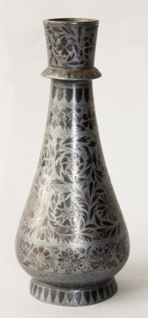 fig 1. Antique Indian Bidri Vase Silver Inlay