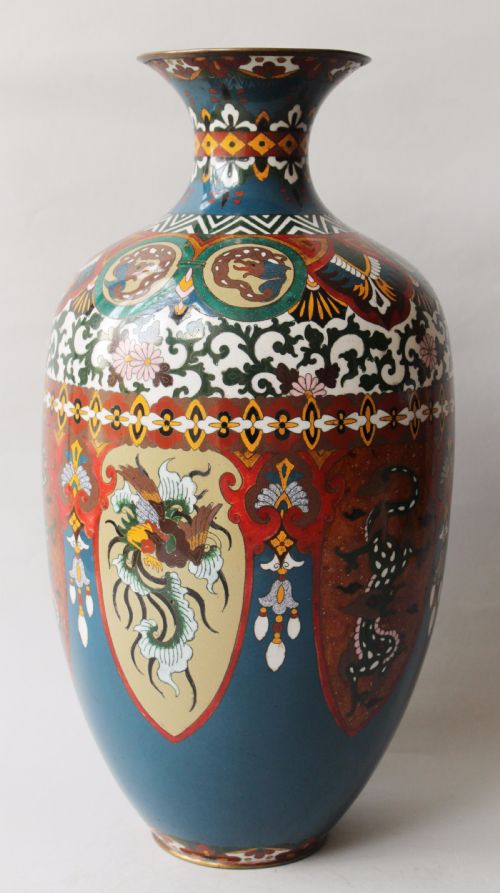Very Large Antique Japanese Cloisonne Vase Dragon and Phoenix