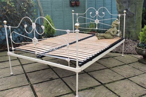 Pretty Victorian Cast Iron Double Bed Painted Ivory