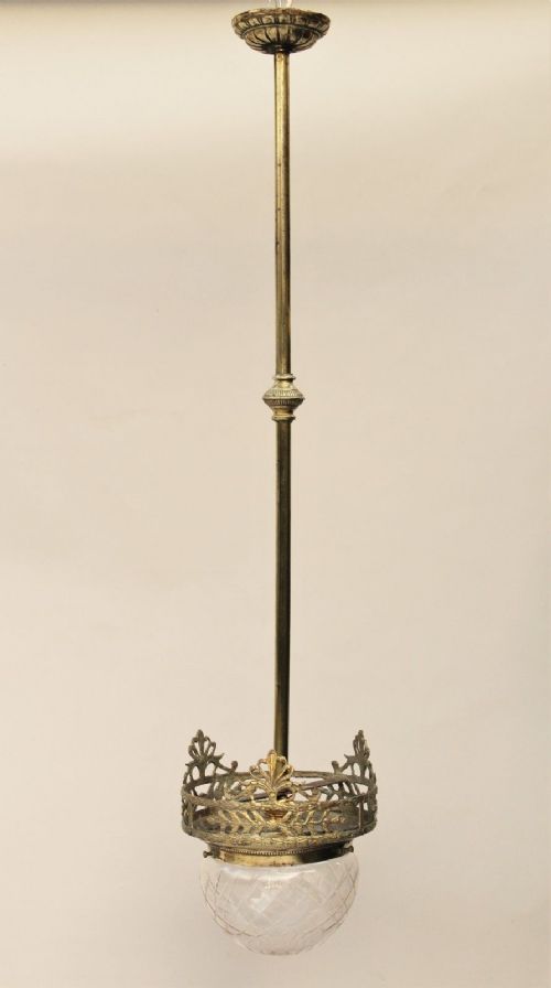 Antique Cut Glass and Brass Ceiling Light