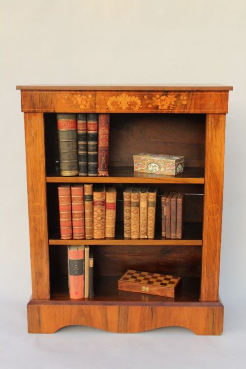 Antique Inlaid Victorian Walnut Bookcase