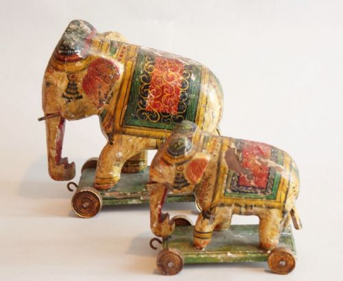 fig 1. Antique Indian Painted Elephants Toys Folk Art