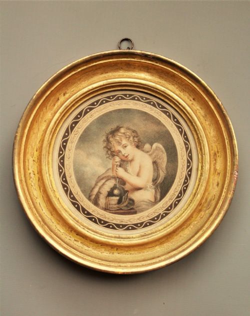 18th Century Hand Coloured Engraving 'Love' with Cherub Cupid