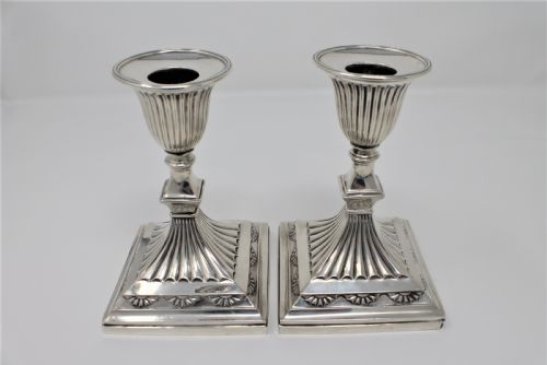 Pair of Antique Silver Candlesticks, Victorian 1885
