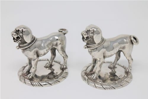 Fine Pair of Victorian Solid Silver Dogs, Robert Garrard II Circa 1840