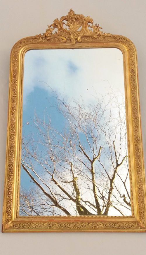 Beautiful Arched French Gilt Overmantle Mirror