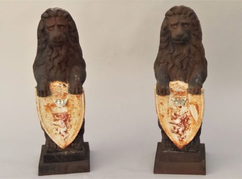 fig 1. Good Pair of Painted Cast Iron Lions Sejant