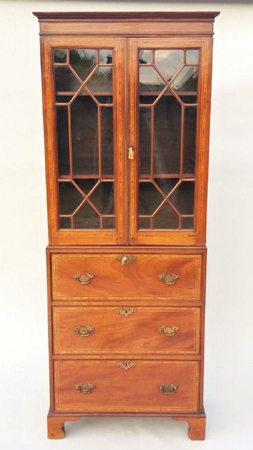Regency Mahogany Inlaid Bookcase Cabinet