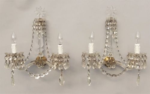 Pair of Early 20th Century Cut Crystal Wall Sconces