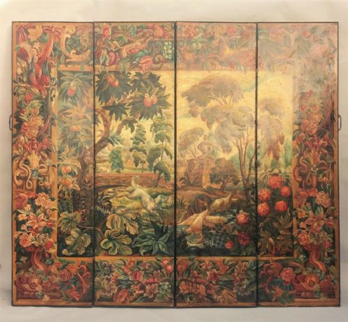 Fabulous Painted Leather Four Fold Screen