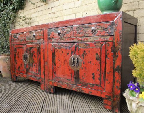 Large Antique Chinese Lacquered Cabinet / Sideboard