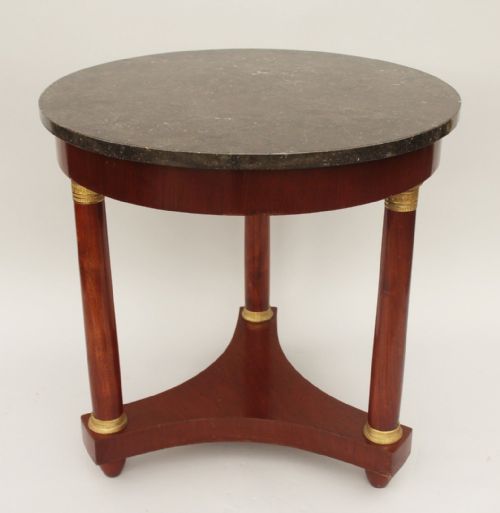 fig 1. Antique Marble Top Empire Style Mahogany Coffee Table