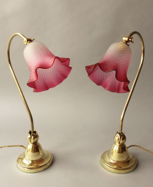Pretty Pair of Ruby Glass Table Lamps