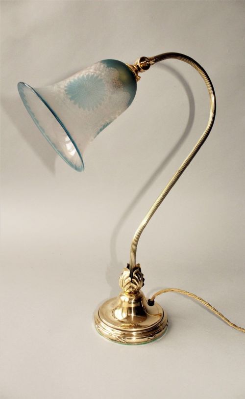 fig 1. Pretty Victorian Table Lamp with Etched Blue Glass Shade
