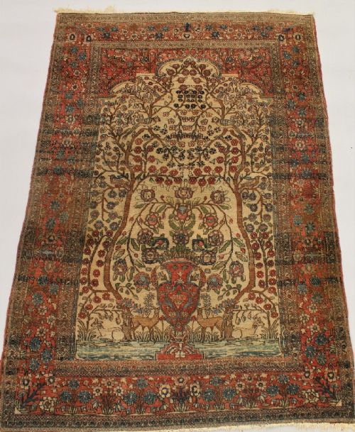 Antique Isfahan Prayer Rug Carpet 19th Century