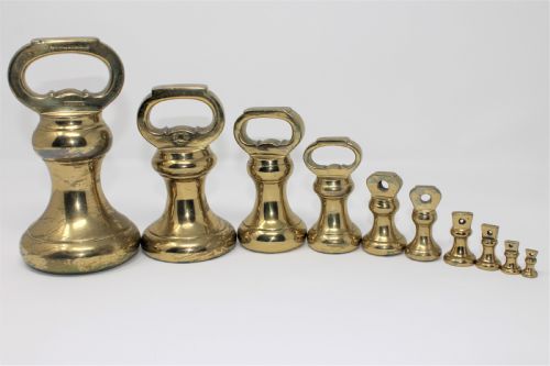 Good Set of Ten 19th Century Brass Weights by Parnall & Sons of Swansea