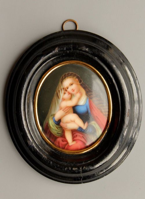 Antique Painting on Porcelain Madonna and Child
