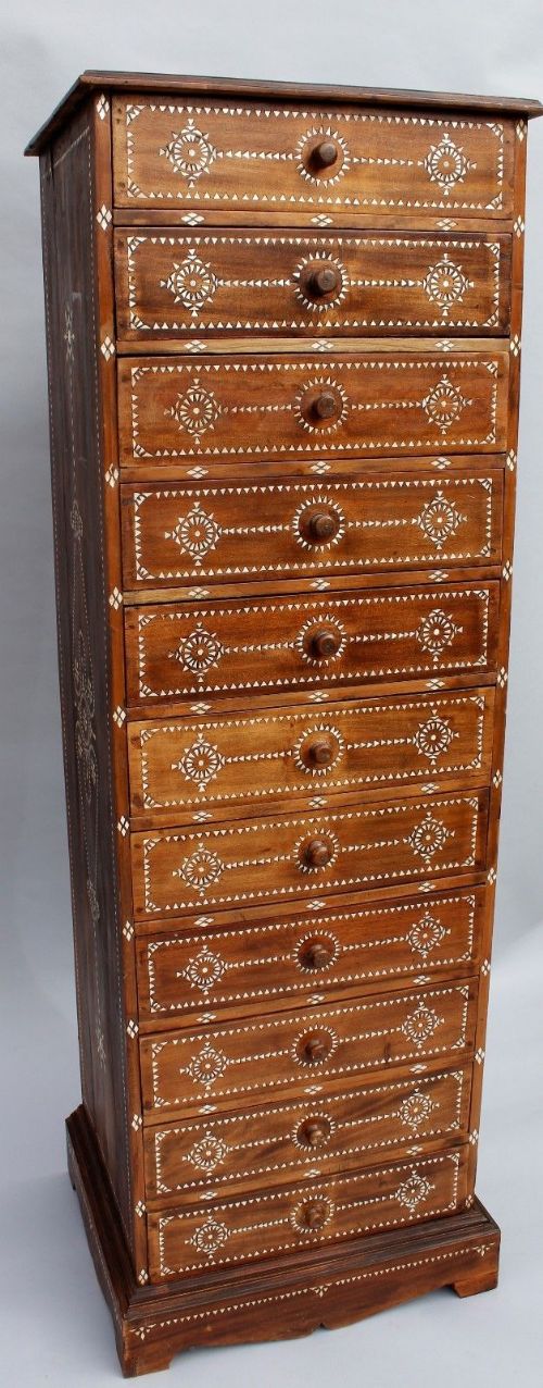 Antique Mother of Pearl Inlaid Tall Chest of Drawers