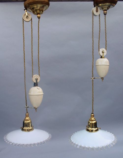 Pretty Pair of Antique Rise and Fall Lights