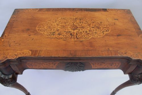 fig 1. 18th Century Walnut Inlaid Card Table With Leather Interior